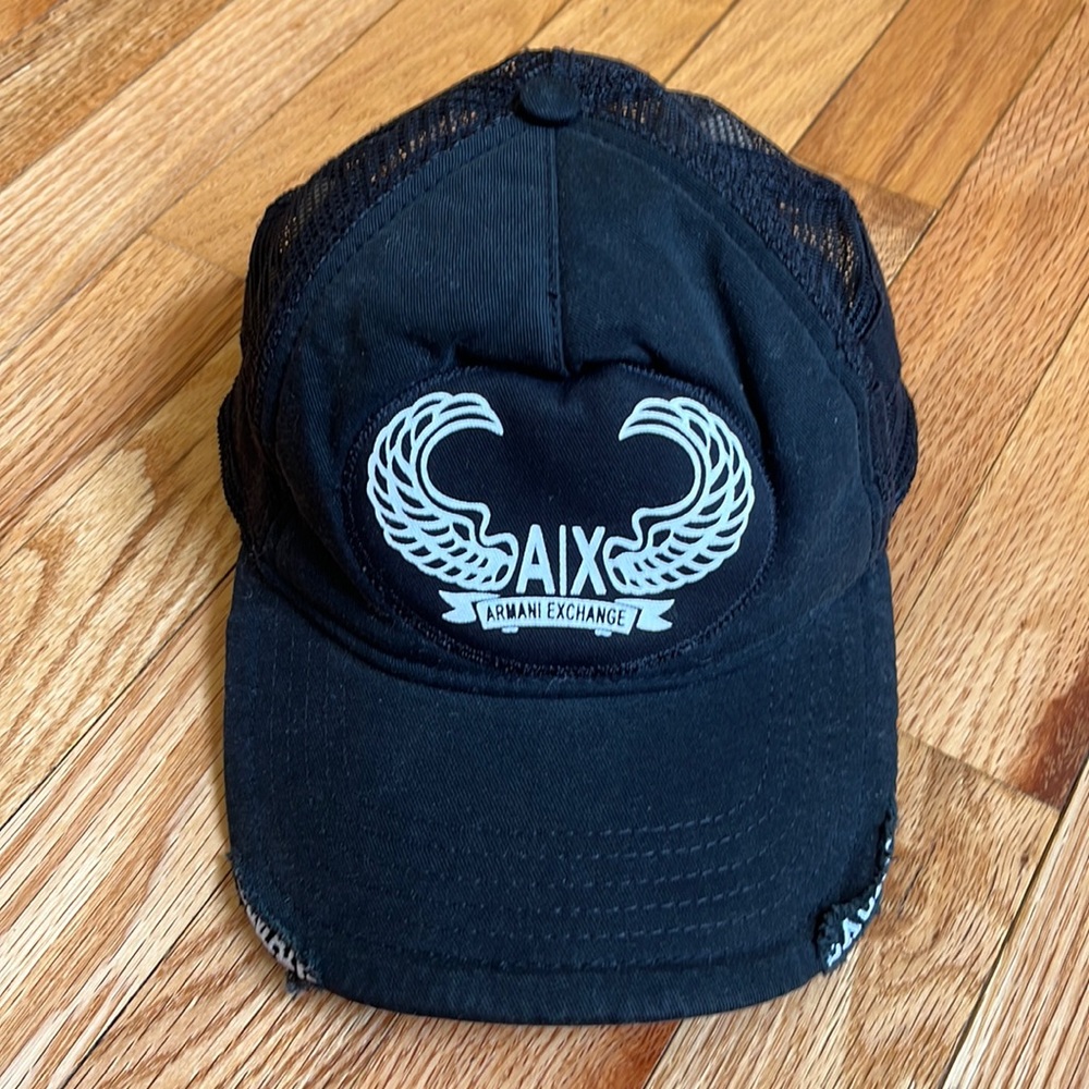 A/X Armani Exchange Black Denim Baseball Cap, One Size.